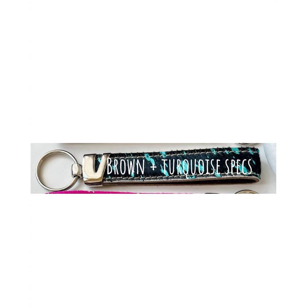 NEW BOHO RANCH hair-on cowhide wristlet keychain in brown & turquoise